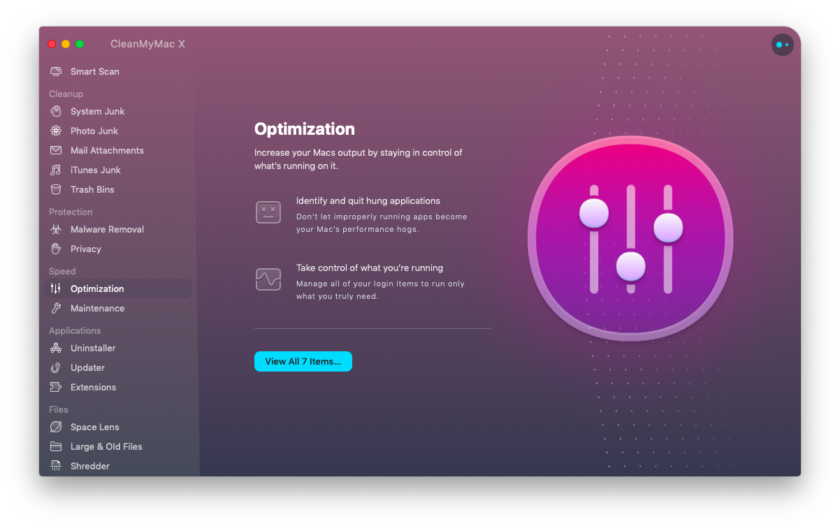 Optimization tools in CleanMyMac X Optimization tools in CleanMyMac X